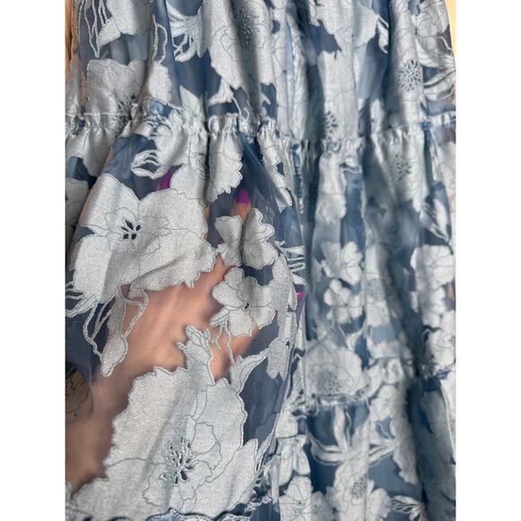 NWT Lulus Proof of Perfection Blue Floral Tiered Tie-Strap Midi Dress Cruise L - Picture 9 of 10